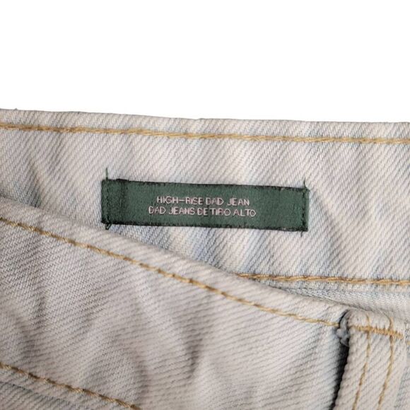 High Rise Dad Jean Recycled Cotton Lightest Wash Ripped Blue Jeans Designer - Picture 9 of 11